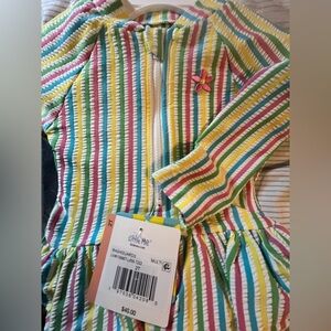 NWT LITTLE ME Girls Striped One-piece Rashguard Swimsuit with Embroidered accent